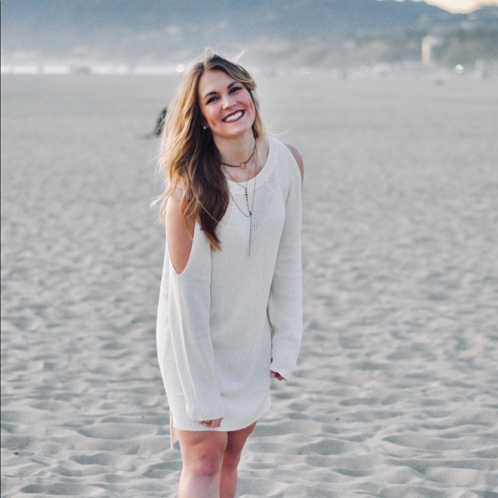 Lush Cream Cold-Shoulder Long Sleeve Sweater Dress